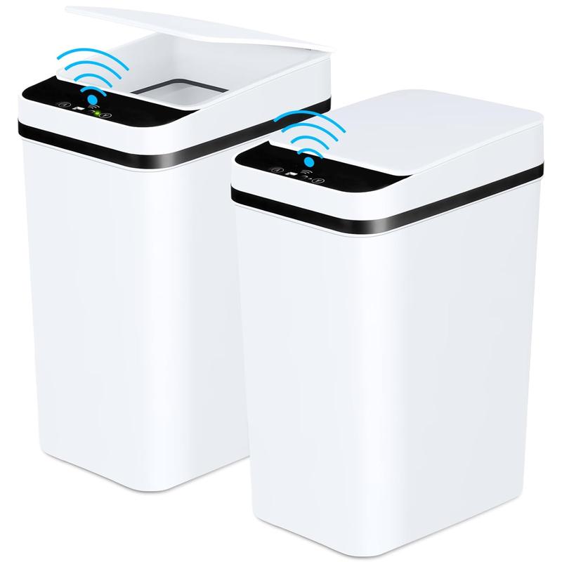 Anborry Bathroom Trash Cans with Lid 2 Pack 2.2 Gallon Touchless Automatic Motion Sensor Small Slim Garbage Can, Smart Electric Narrow Garbage Bin Set