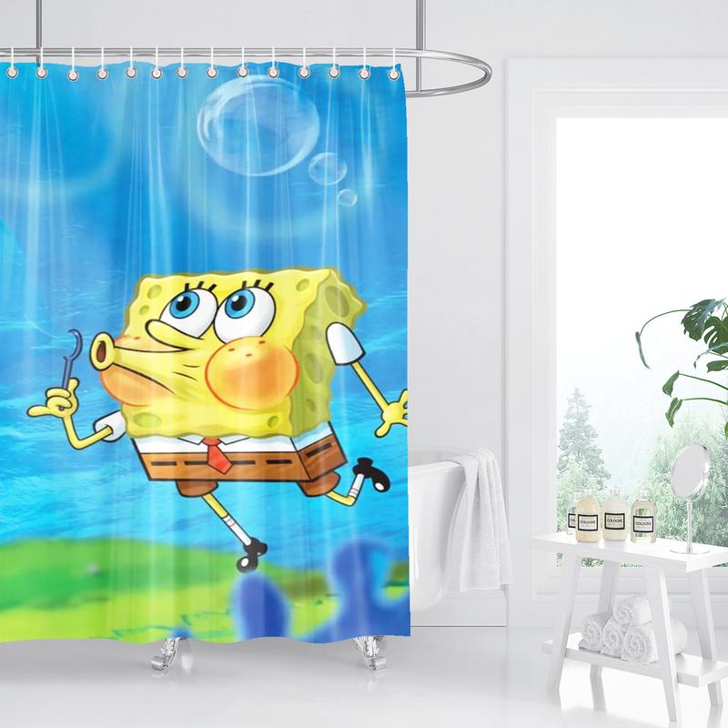 Spongebob Anime Shower Curtain Bathroom Accessories Decor Curtains for Living Room Cute and Funny