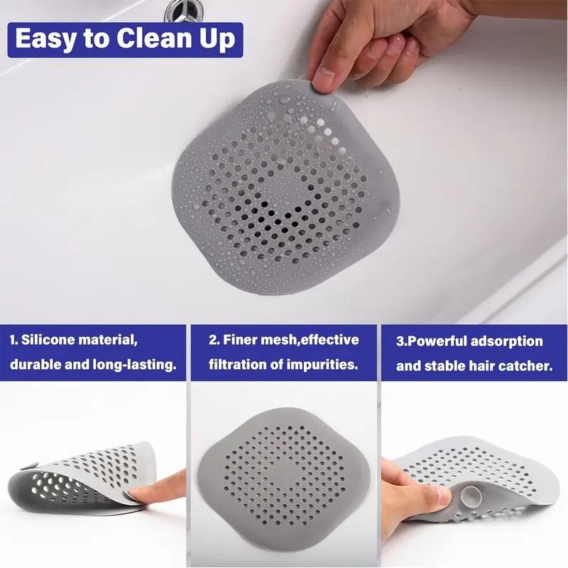 2Pcs(White and Grey) Durable Silicone Drain Hair Catcher with Suction Cup - Anti-Clogging Shower and Floor Cover for Bathroom and Kitchen