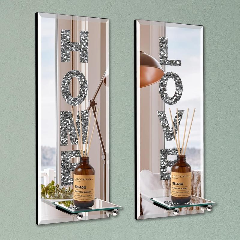 Wall Sconce Candle Holder Set of 2 Crystal Crush Diamond Mirrored Candle Sconces Love & Home Letter Wall Decorations Bling Hanging Mdf Room