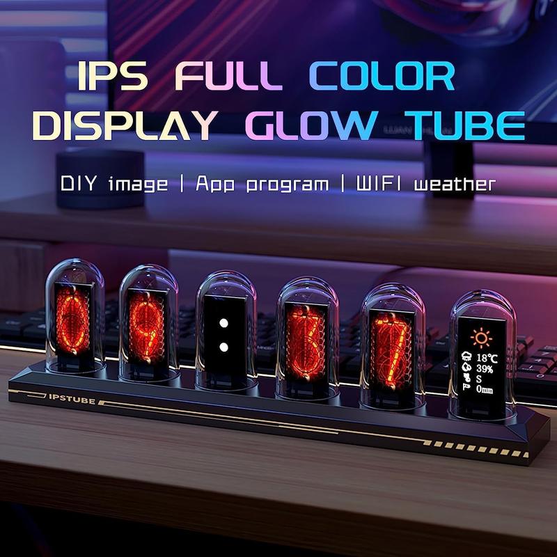 Digital Tube Clock, Creative Retro LED Light Tube Clock, RGB Light Tube with IPS Screen, Living Room Sitting Clock, Desktop Decoration