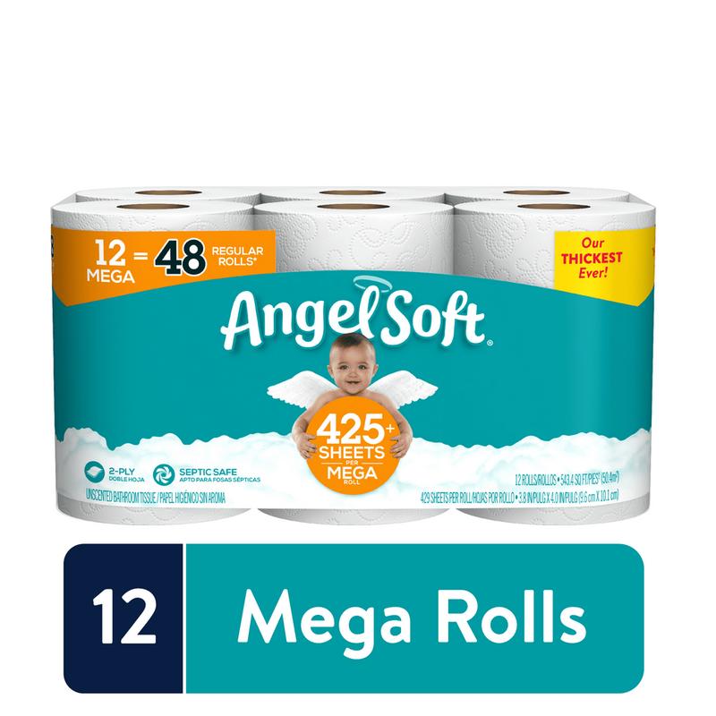 Angel Soft Toilet Paper, 12 Mega Rolls = 48 Regular Rolls, 2-Ply Bath Tissue (PREESHIP)