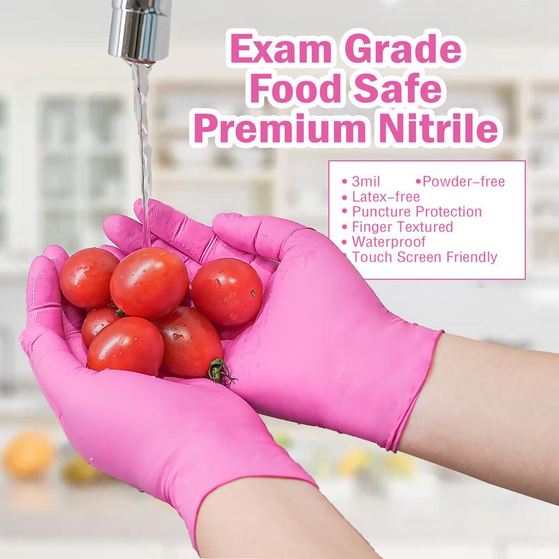 FINITEX Pink Nitrile - Disposable - Hair Dyeing - Beauty Salon - Kitchen Cooking - Household Cleaning - Home Care Durable Gloves