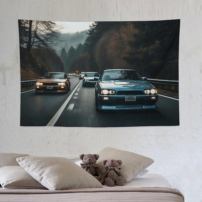 Jdm Car R34 60*51Tapestry Aesthetic Wall Hanging Decoration Home Living Bedroom Dorm Wall Art Tapestries Classic Retro Gallop Race