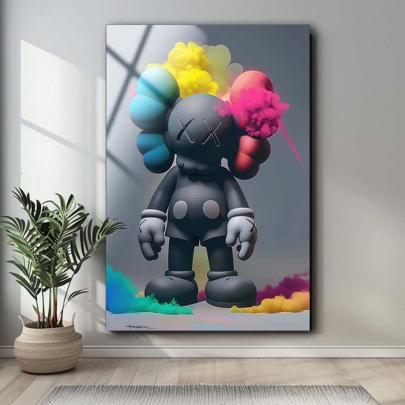 Kaws Wall Decor , Tempered Glass Wall Art , Kaws Art Glass Printing , Wall Hanging , Kids Room Decor Poster Retro