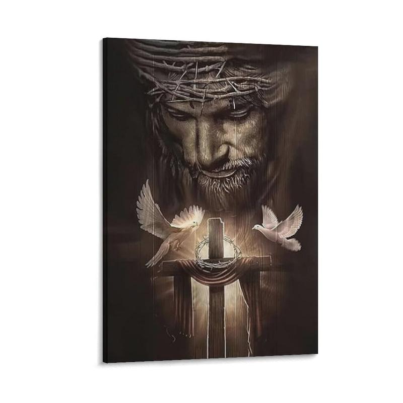 Christian Jesus Lion Jesus And Cross with Peace Dove Christ God Poster Decoration Art