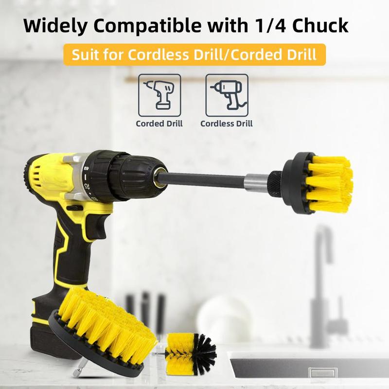 Drill Brush Attachment Set, Power Scrubber Brush Cleaning Kit, Drill Brush Attachment Set Suitable for Bathroom Surfaces, Grout, Floor, Tub, Shower, Tile, Kitchen & Car