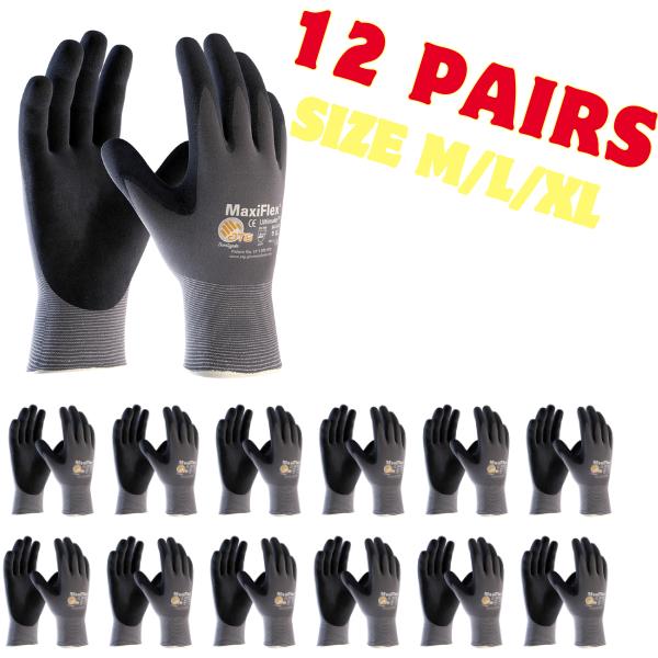 Maxi Flex Ultimate 34874 Foam Nitrile Work Gloves - 12 Pairs for Cleaning & Durability, Enhanced PIP Protection