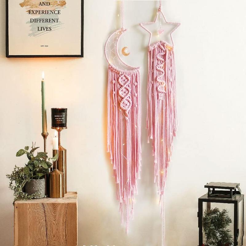 Pink Star Moon Dream Catcher, Pink Decor, Teen Girl Gift, Women Gift, Room Decor, Birthday Gift, Cute Birthday Gifts for Teen Girls