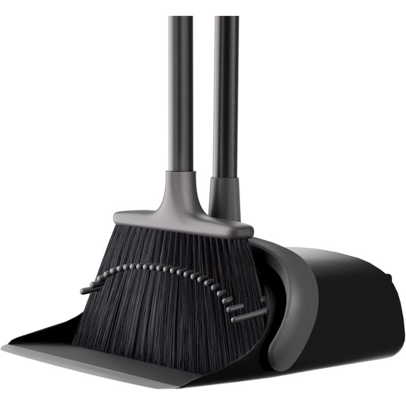 Upgrade Broom and Dustpan Set for Home, 52'' Long Handle, Standing Dustpan and Broom for Kitchen Office Lobby Floor Comfortable