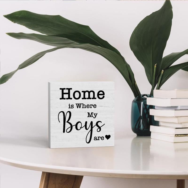 Home Is Where My Boys Are Letter Pattern Desktop Ornament, 1 Count Square Shape Foam Desktop Ornament, Tabletop  Decoration for Home Office Dormitory Living Room