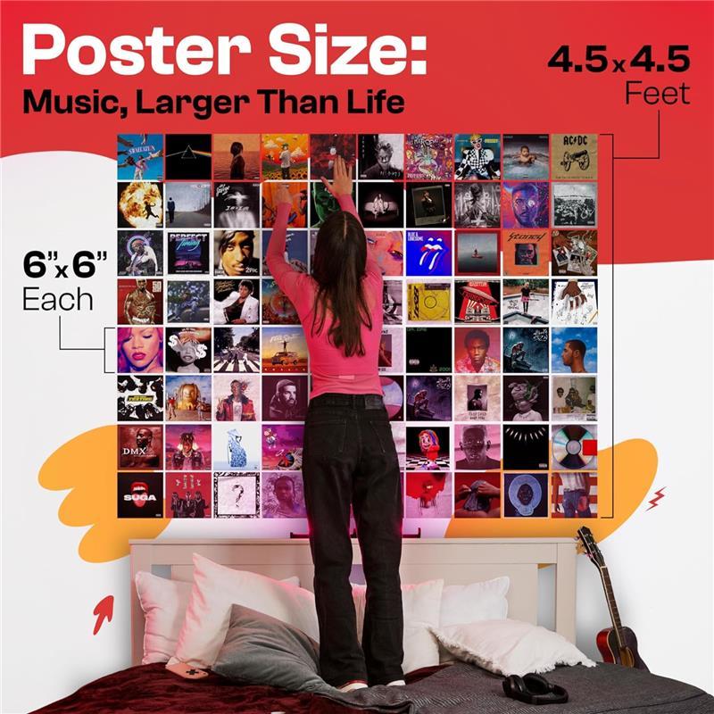 160 Pcs Album Covers | Unique Square Printed Photos 6x6 | 80 Poster Pack & 80 stickers | Aesthetic Music Posters for Room