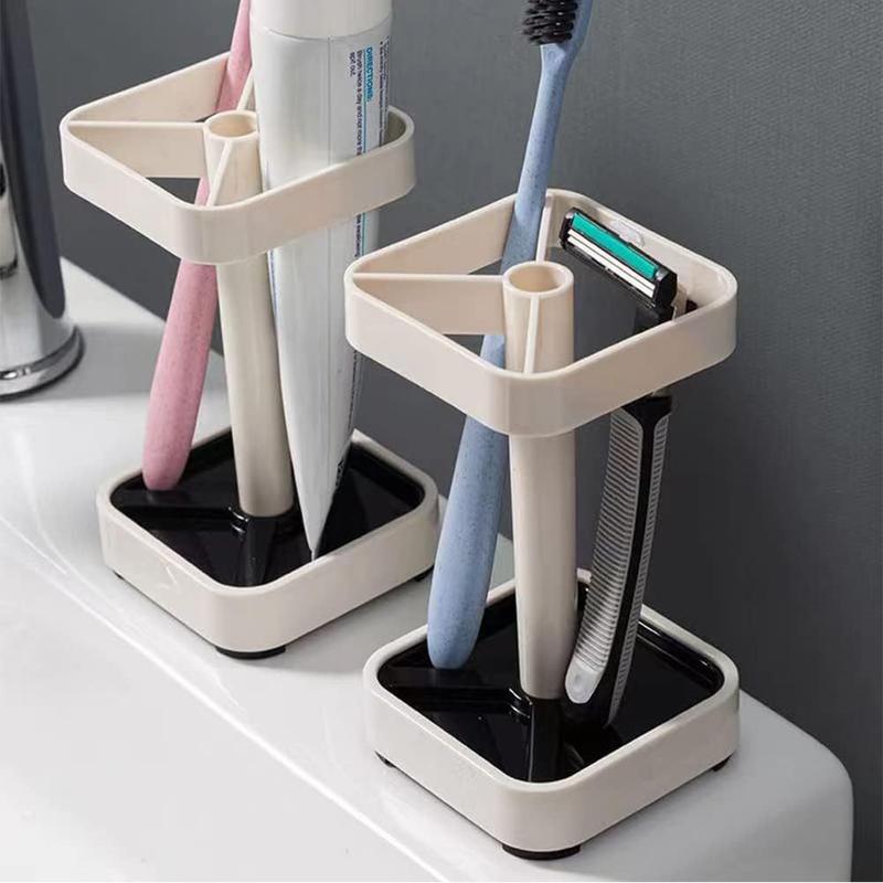 Toothbrush Holder with Cover, 1 Count Family Toothbrush & Toothpaste Rack, Bathroom Counter Organizer for Electric Toothbrushes Floss Razors