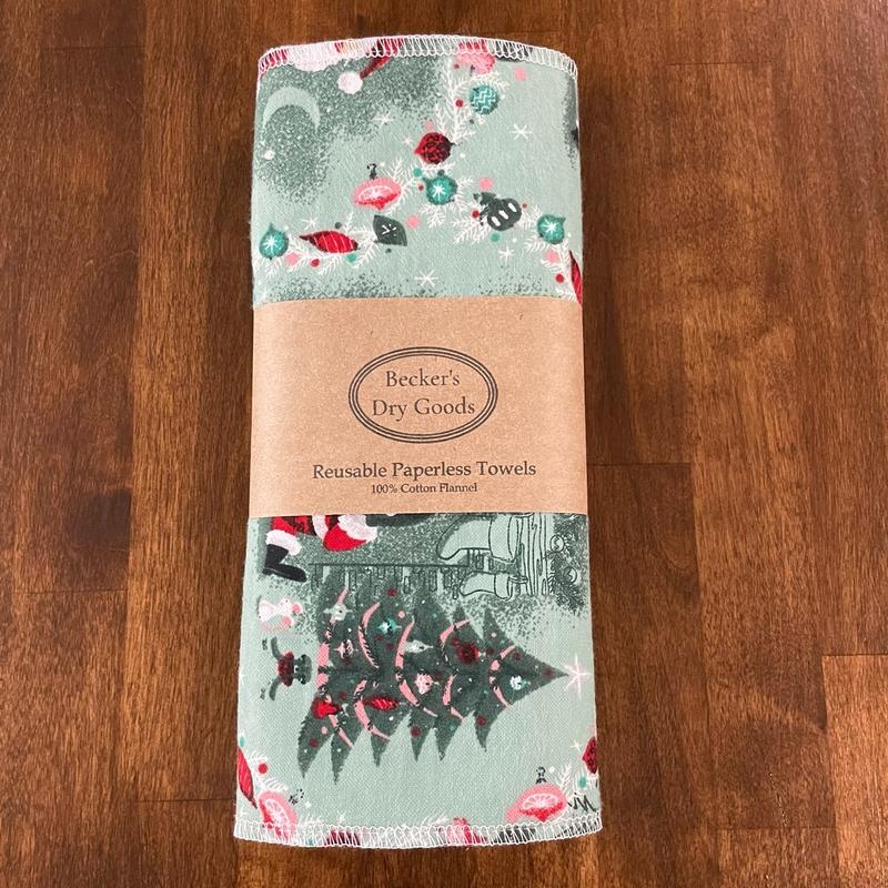 Vintage Christmas Variety Pack Paperless Towels - Eco-Friendly Reusable Kitchen Paper Towel Replacement - 12 Pack Cotton Flannel Absorbent Cleaning