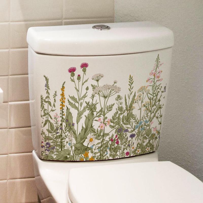 Plants Pattern Sticker, 1 Count Waterproof Sticker for Wall Toilet Bathroom, Wall Decorative Tiles Sticker, Home Decoration Sticker, Home Essentials, Home Decor Ideas, Spring Refresh Decor