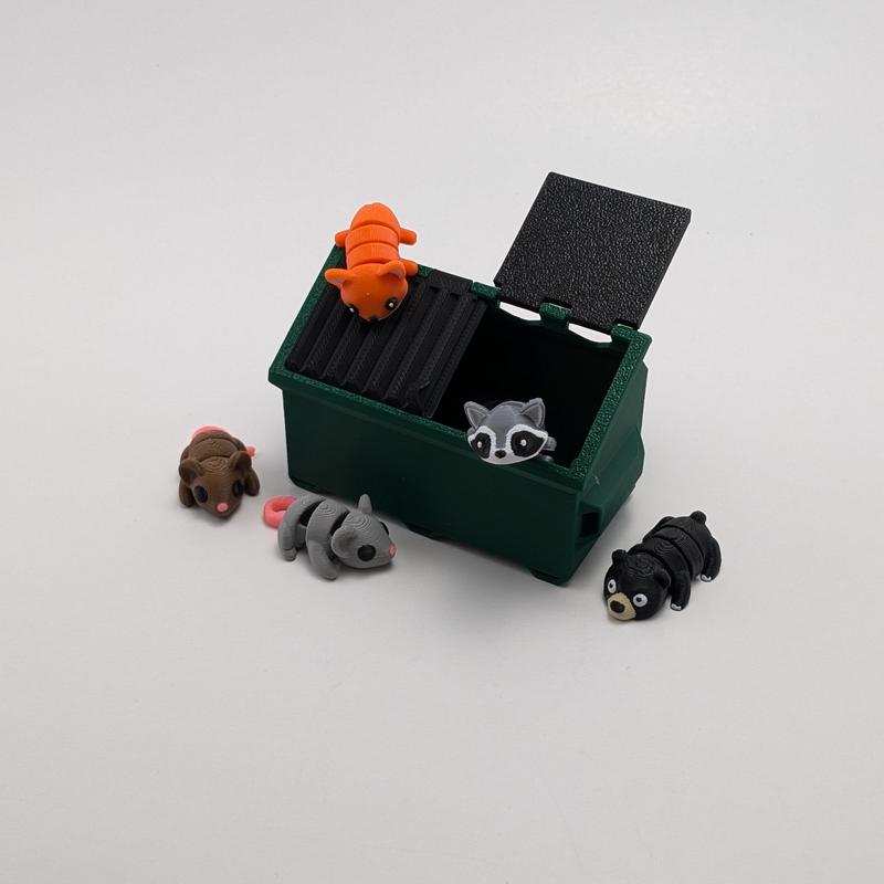 MINI Dumpster & Animals - Unique Articulating 3D Printed Collectible Figurines - Desk Pets - Home Decor - Perfect Gift for Office or Home