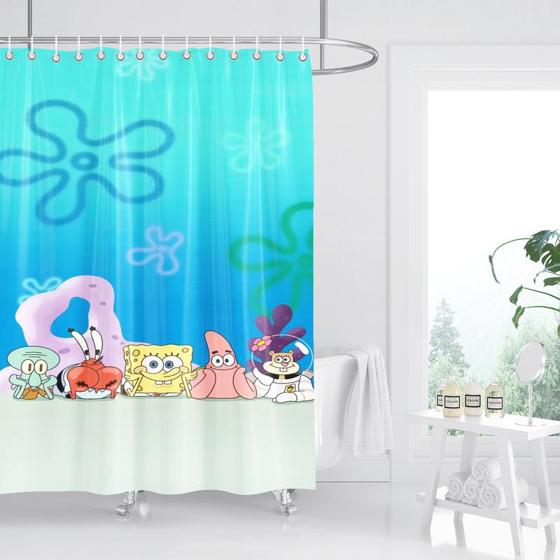 Spongebob Anime Shower Curtain Bathroom Accessories Decor Curtains for Living Room Cute and Funny