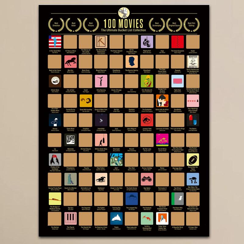 100 Movies Pattern Scratch Off Poster, Creative Movies List Modern Hanging Decor, Unique Gift for Movie Lovers, Wall Art Decor for Home Living Room Bedroom Dining Room