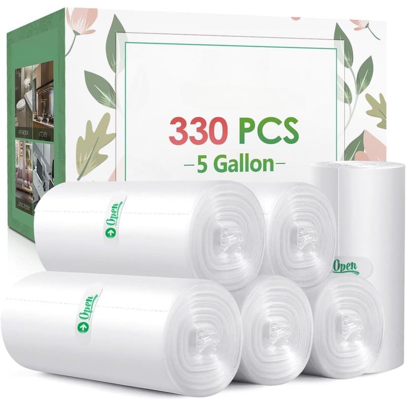 5 Gallon 330 Counts Strong Trash Bags Garbage Bags By, Bathroom Trash Can Bin Liners, Plastic Bags for Home Office Kitchen, Clear