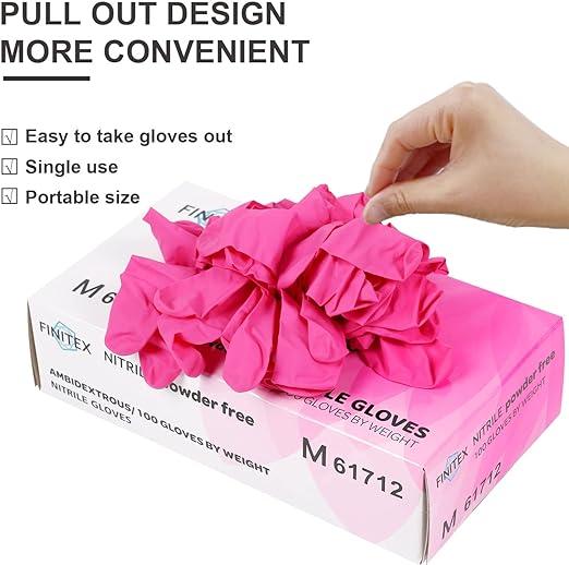 FINITEX Pink Nitrile - Disposable - Hair Dyeing - Beauty Salon - Kitchen Cooking - Household Cleaning - Home Care Durable Gloves