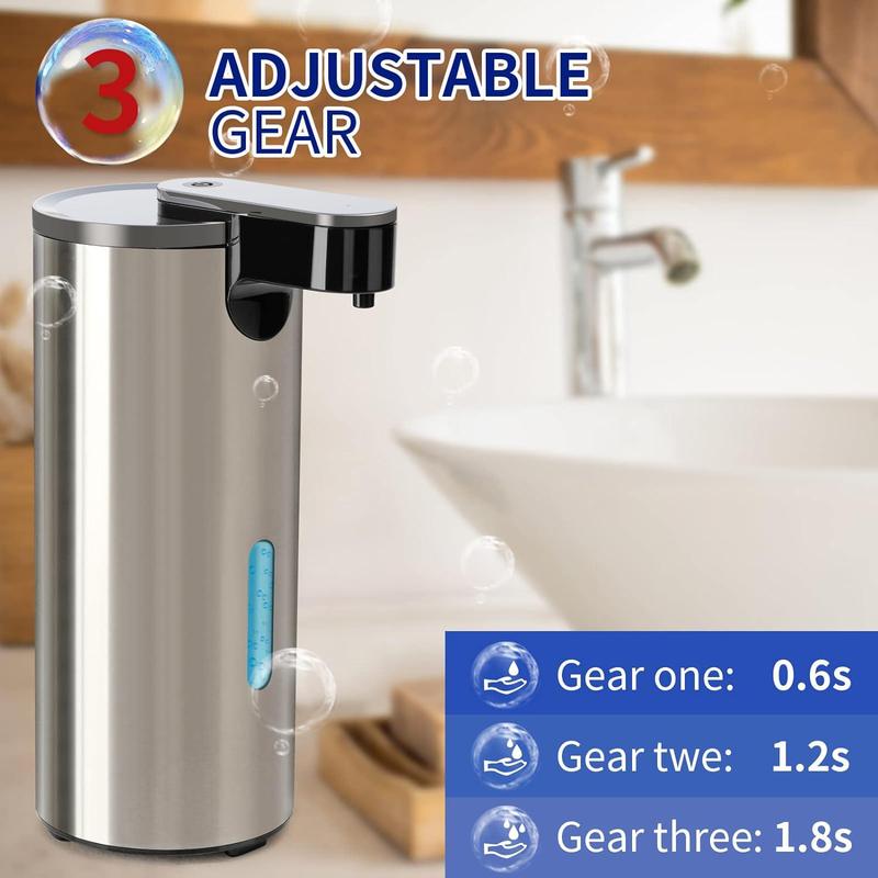 Stainless Automatic Soap Dispenser, 1 Count Battery Operated Electric Sensor Hand Free Liquid Soap Dispenser With 3 Adjustable Volume Control For Kitchen & Bathroom Countertop, Summer Gift