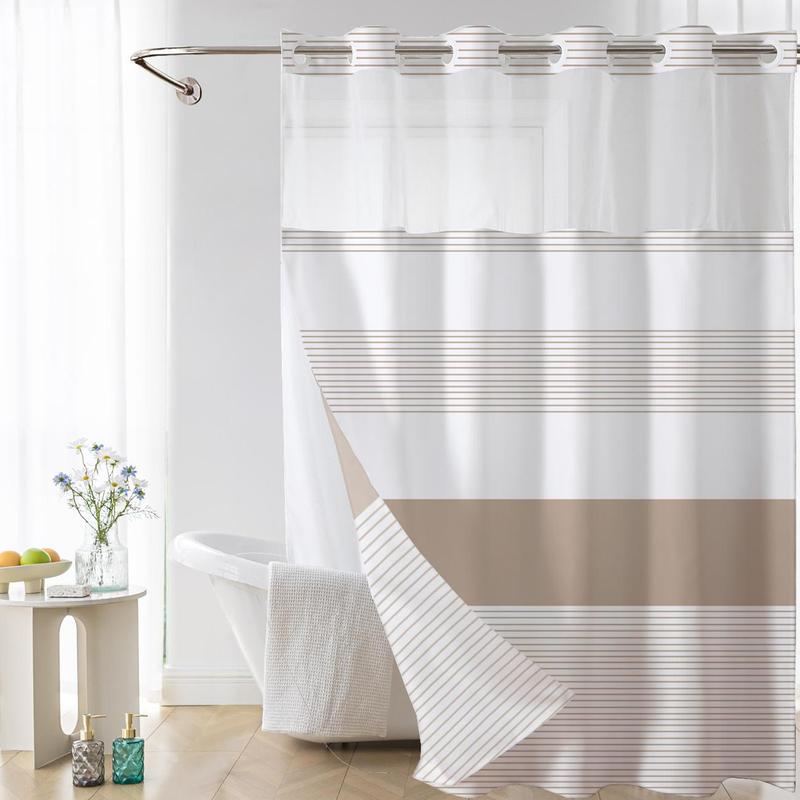 Striped Pattern Shower Curtain, 1 Count Waterproof Shower Curtain with Removable Lining, Bathroom Decor Supplies for Home Hotel Salon