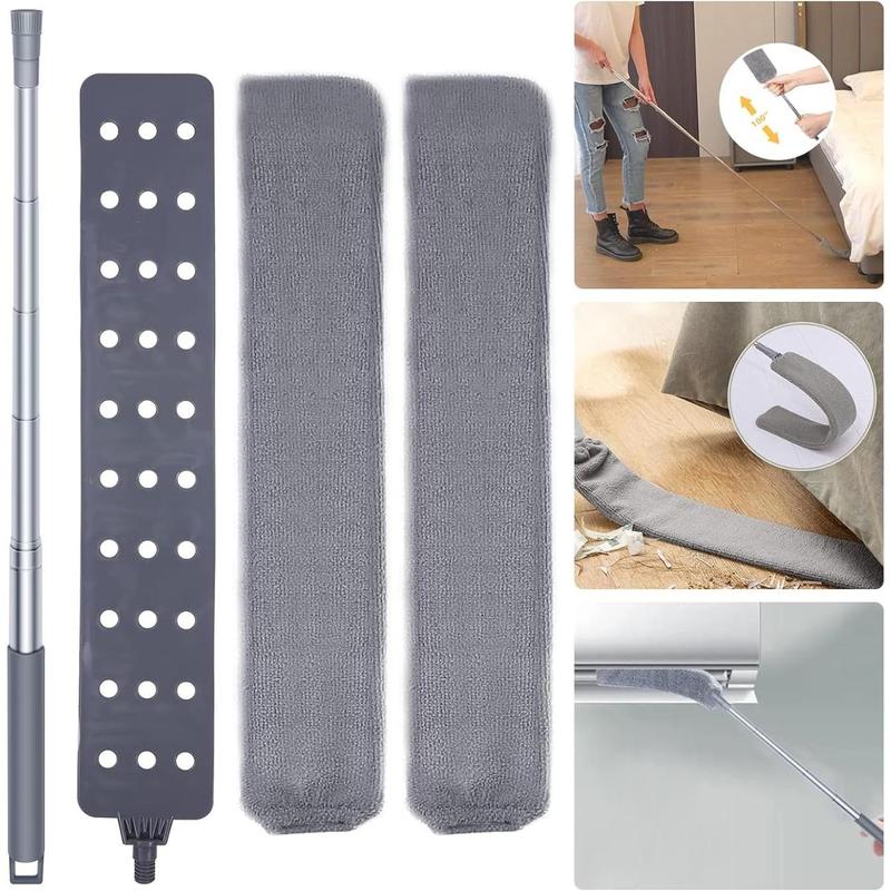 Retractable Gap Dust Cleaner, Microfiber Hand Duster, Under Fridge & Appliance Duster, Telescopic Dust Brush for Wet and Dry, Cleaning Tools for Home Bedroom Kitchen (55.2in, Grey)