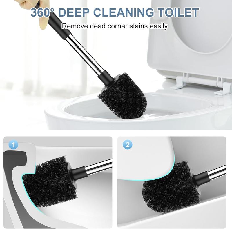 Toilet Brush and Holder, Automatic Toilet Bowl Brushes for Bathroom Ventilated Toilet Brush for Toilet Scrubber Cleaning-Black