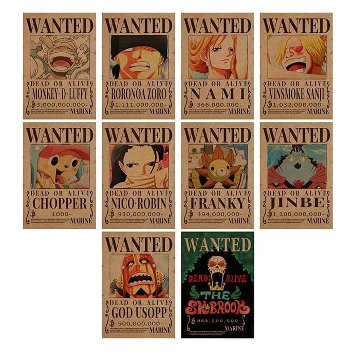 17pcs Anime Wanted Posters  Bounty Anime Luffy Gear 5 4 emperadores Law Kid Figures Vintage Living Room Wall Decoration Stickers