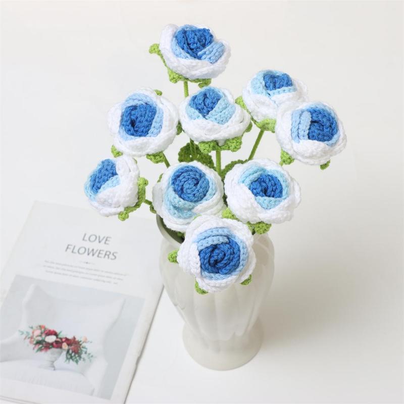 Artificial Flower without Vase, 18pcs Creative DIY Handwoven Knitted Faux Rose Flower, Decorative Flower for Home Decor, Faux Colored Roses Decorations