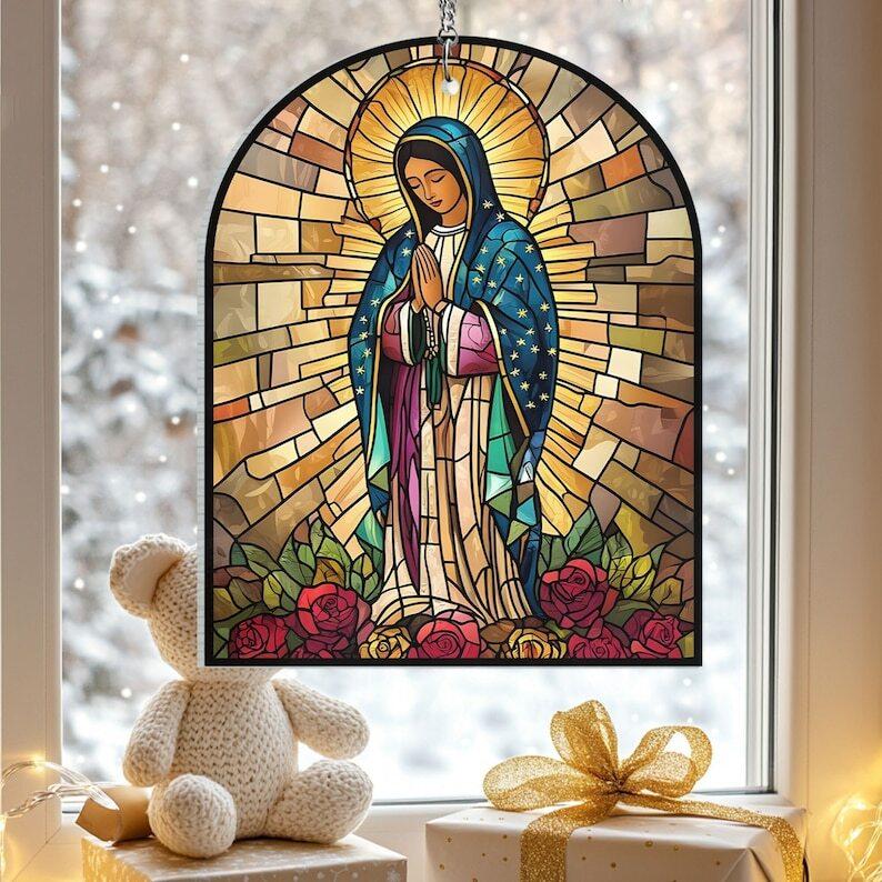 Our Lady of Guadalupe Window Hanging, Religious Home Decor, Virgin Mary Wall Decor, Christian Gift, Guadalupe Window Hanger, Mother of God