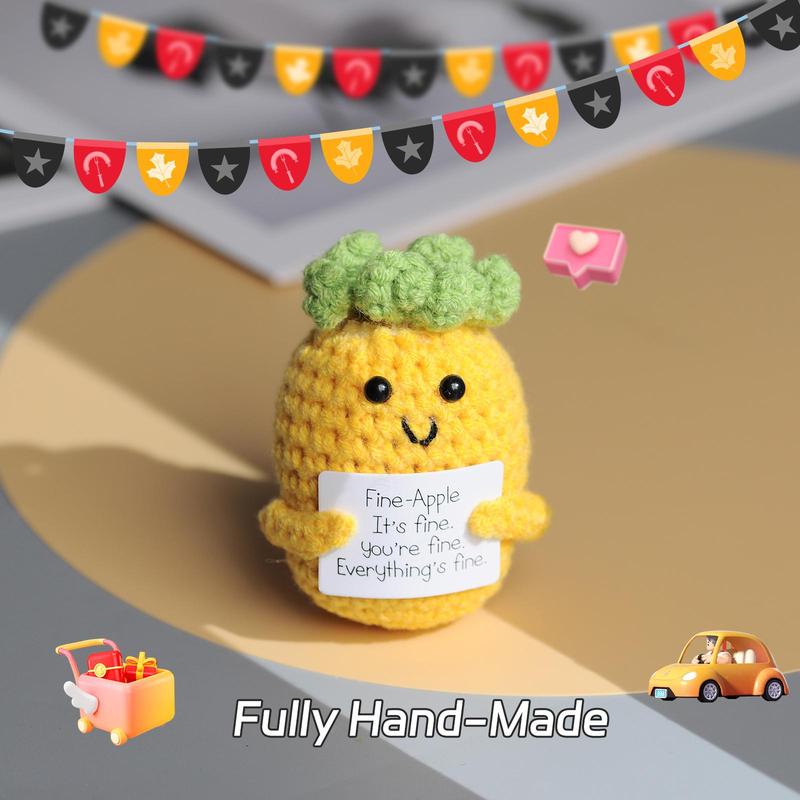 Cartoon Crochet Pineapple Ornament, Positive Pineapple, Cute Creative Crochet Pineapple Inspirational Cheer Up Decoration, Home Decor for Living Room Bedroom Office