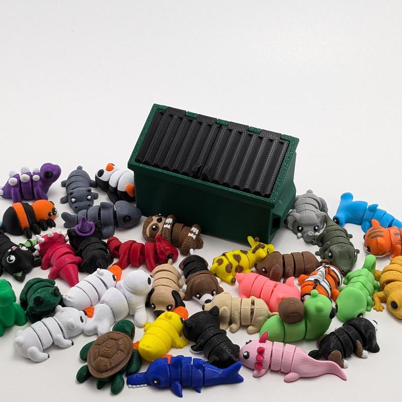 MINI Dumpster & Animals - Unique Articulating 3D Printed Collectible Figurines - Desk Pets - Home Decor - Perfect Gift for Office or Home