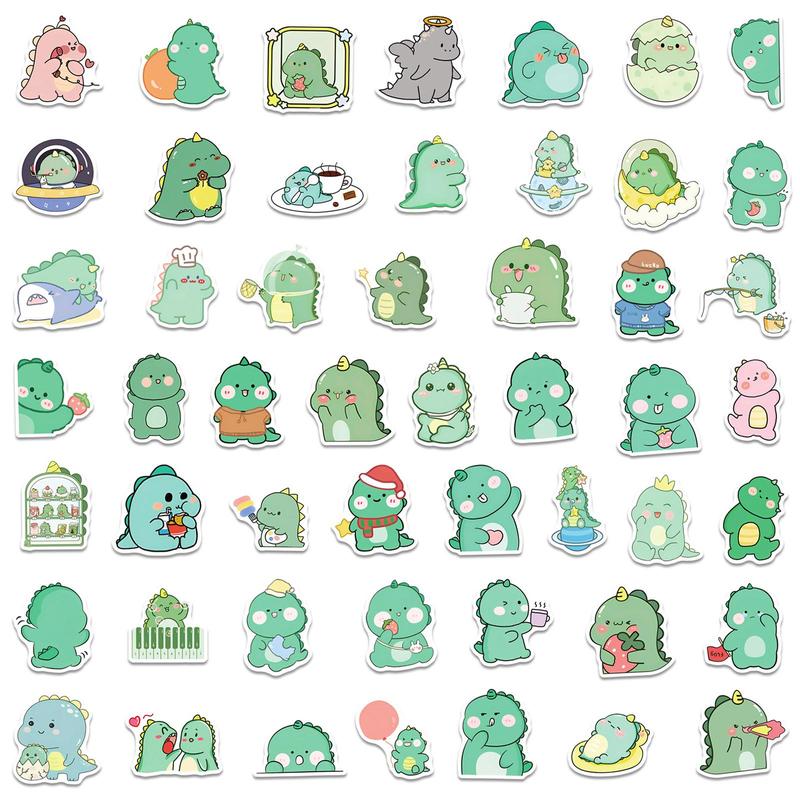 50pcs Cartoon Dinosaur Pattern Graffiti Sticker, Waterproof Self Adhesive Decor Paper, Decor Sticker for Gift Greeting Card Water Bottle Laptop Phone