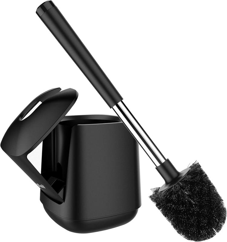 Toilet Brush and Holder, Automatic Toilet Bowl Brushes for Bathroom Ventilated Toilet Brush for Toilet Scrubber Cleaning-Black