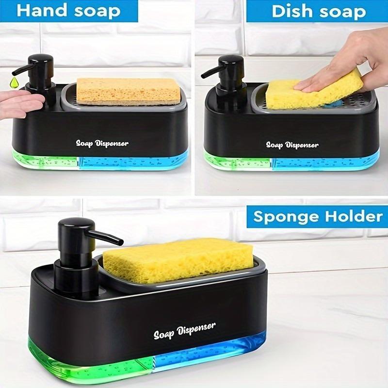 Soap Dispenser with Sponge Holder, 1 Count 2 in 1 Soap Dispenser, Sink Countertop Organizer, Dishwashing Liquid Dispenser for Kitchen Bathroom