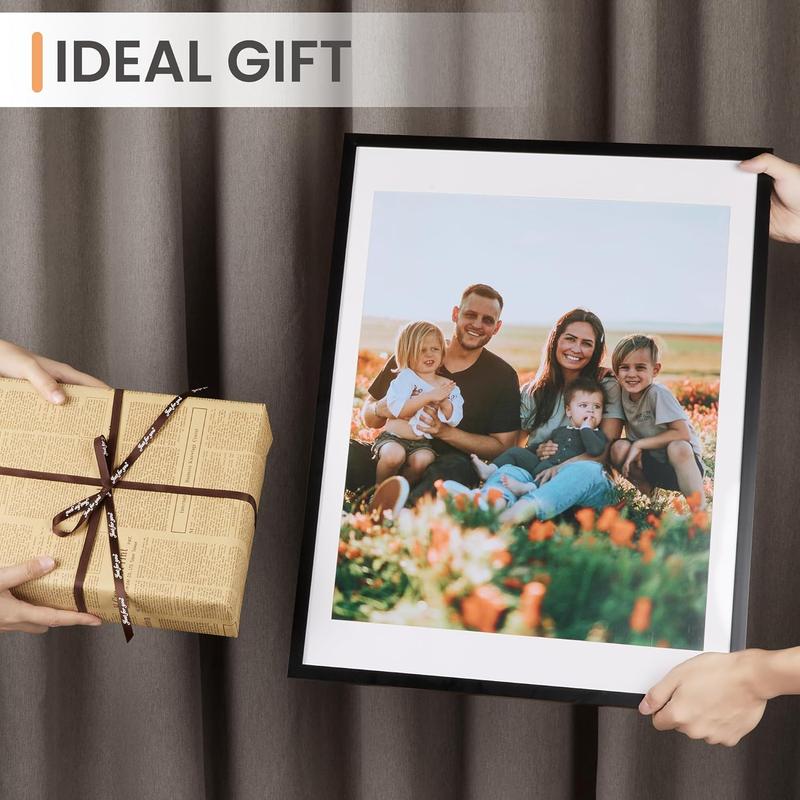 18x24 Picture Frame Set of 5, Display Pictures 16x20 with Mat or 18x24 Without Mat, Wall Gallery Photo Frames, Black