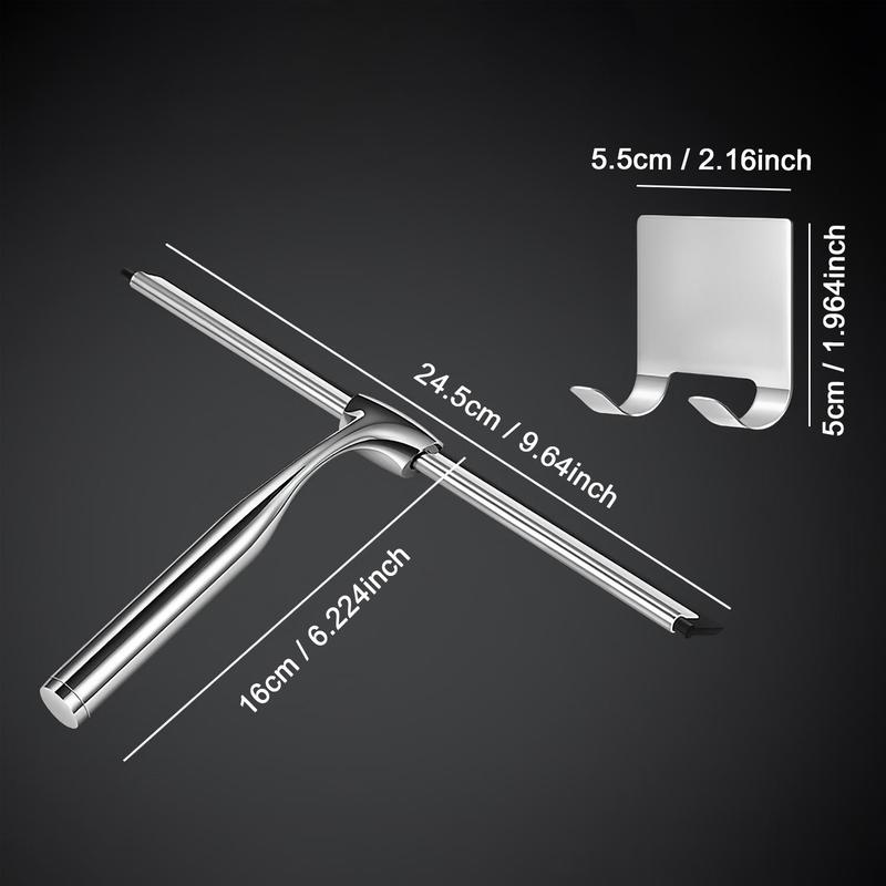 Stainless Steel Glass Cleaner, 1 Count Window Wiper with Holder & Screwdriver, Cleaning Squeegee, All-purpose Shower Squeegee for Shower Doors, Bathroom, Window and Car Glass