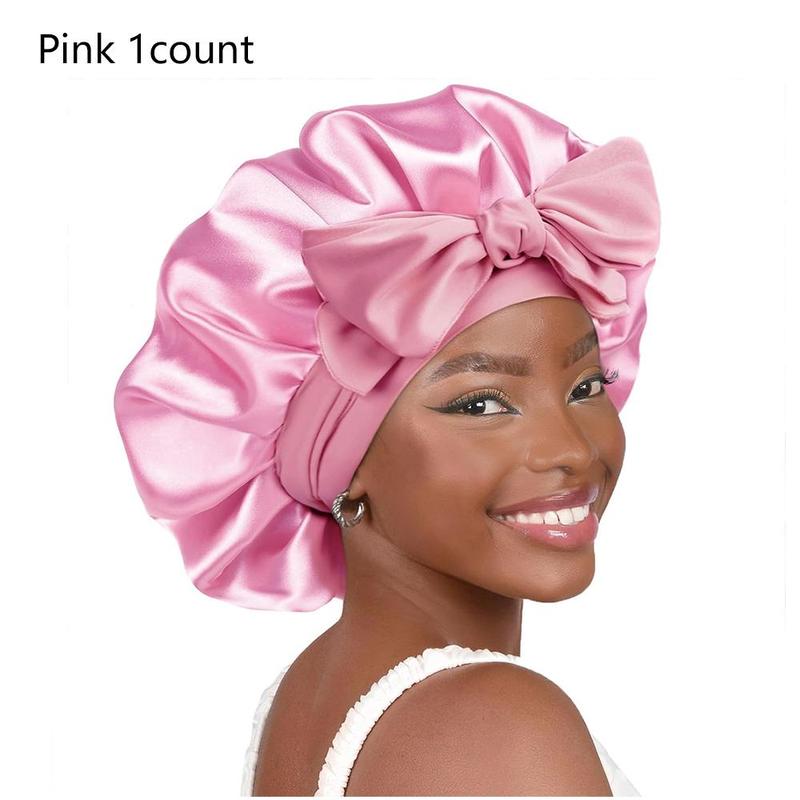 Satin Bonnet, 1 Count Double Layer Satin Lined Hair Bonnet with Bowknot Decor, Hair Care Accessories for Bathroom Home Bedroom Travel Dormitory Salon Hotel