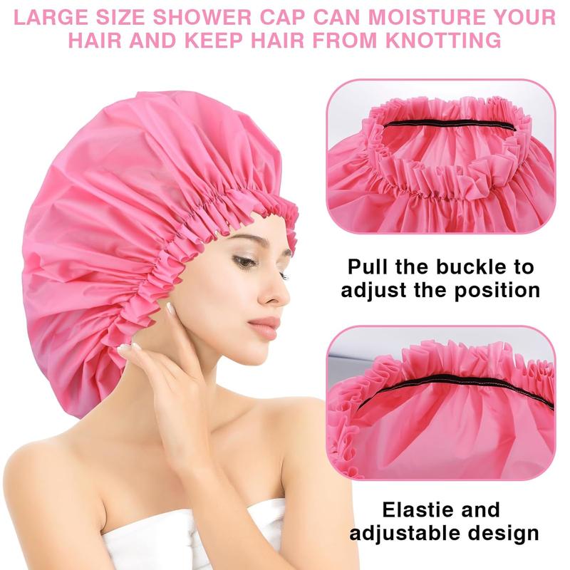 2 count Large Shower Cap for Braids - Waterproof Shower Cap for Women, Reusable XL Plastic Shower Caps  Bath Bonnet for Long Thick Curly Hair, Locs, Twist Braids (Black&Pink)