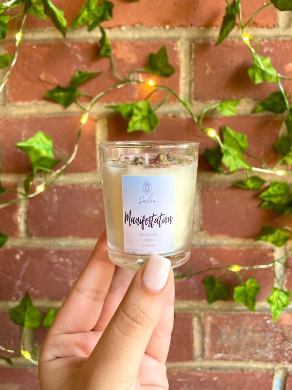 Manifestation Energy Candle | Lightly Scented Intention Candle with Crystals & Herbs | Crystal Candles