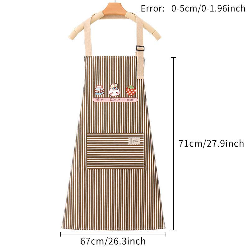 Cute Cartoon Pattern Apron, Stripe Design Breathable Cooking Apron with Pocket, Kitchen Cooking & Cleaning Apron, Household Kitchen Apron