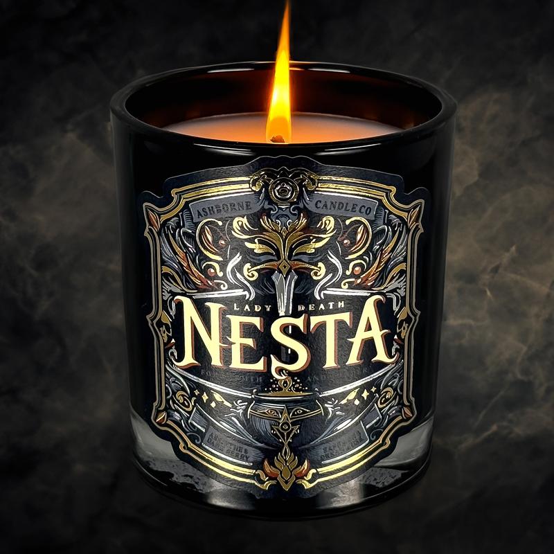 Nesta - ACOTAR inspired 8oz Scented Candle - Absinthe, Dark Berry, Saffron, Dread Musk - Natural Coconut Wax - 35 h Burn Time - Premium Foil Label