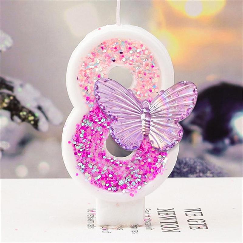 Butterfly Design Number Candle, 1 Count Butterfly Number Decorative Candle for Birthday Cake, Party Supplies