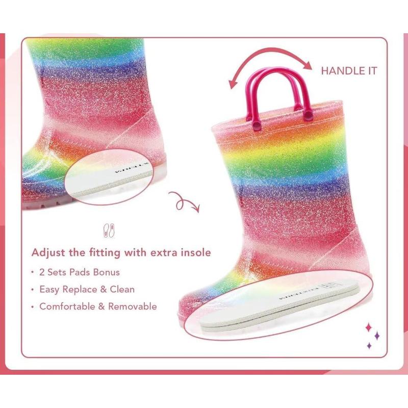 Waterproof Light Up Rain Boots Patterns and Glitter Boots with Handles