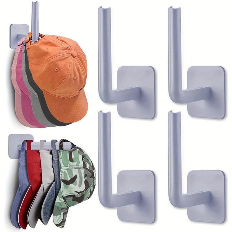 Wall Mounted Hat Storage Hook, 4 Counts Self Adhesive Hat Holder, Multifunctional Home Organizer for Entryway, Bathroom, Bedroom