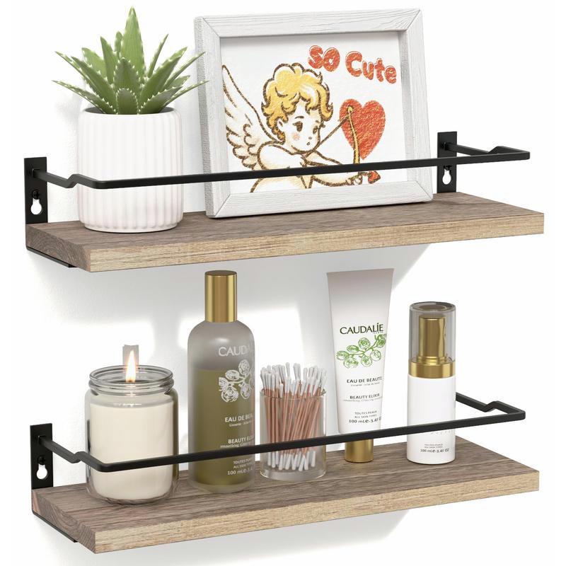 Carbonized Black Bathroom Shelves Set 2! Guard-Rail Floating Shelves, Cute Wall Organizer Decor for Over Toilet Storage