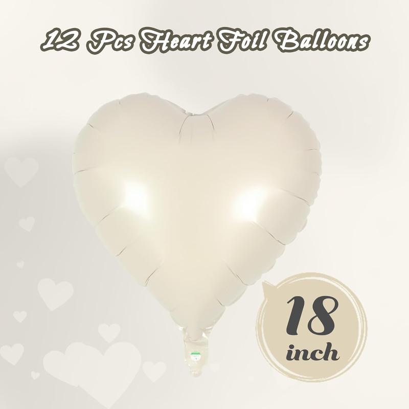 12 count Cream Heart Balloons,18 Inch Cream White Heart Shape Foil Balloons Love Balloons Valentine Balloons for Birthday Party Wedding Engagement Party  Shower Valentine Day Decorations (cream)