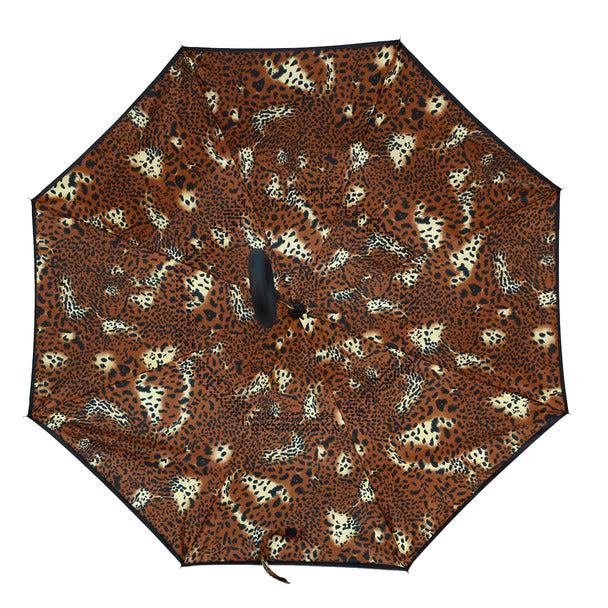 Umbrella - Brown Leopard Print Double Layer Inverted