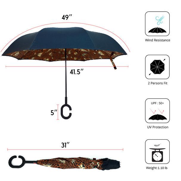 Umbrella - Brown Leopard Print Double Layer Inverted